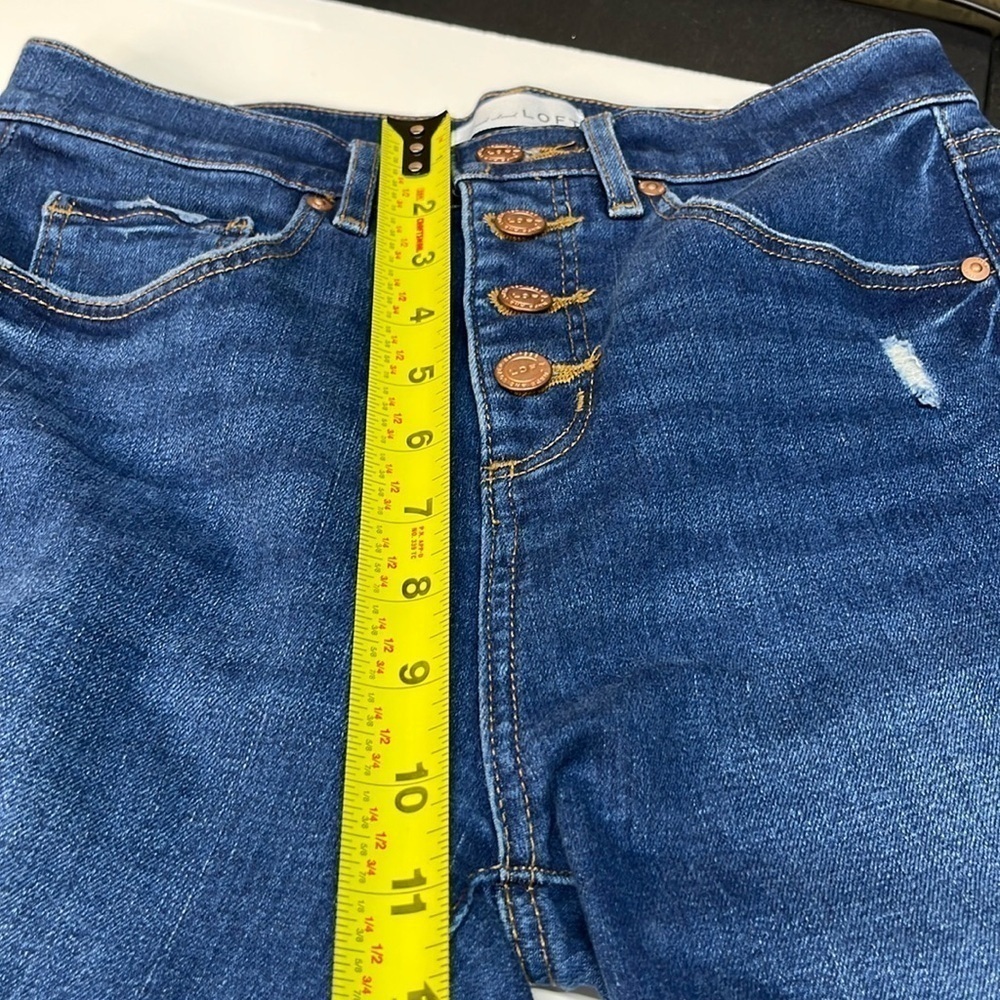 LOFT Cropped Button Fly Skinny Jeans Women's 27/4 High Waist Distressed Stretch - Picture 11 of 13